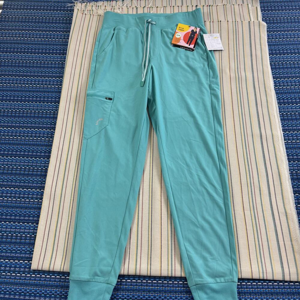 NEW Kindly Yours Pants Womens XS Blue Slim Scrub Jogger Baltic Teal Stretch